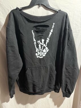 The Drive Distressed Pullover Sweater with Skeleton Hand Graphic